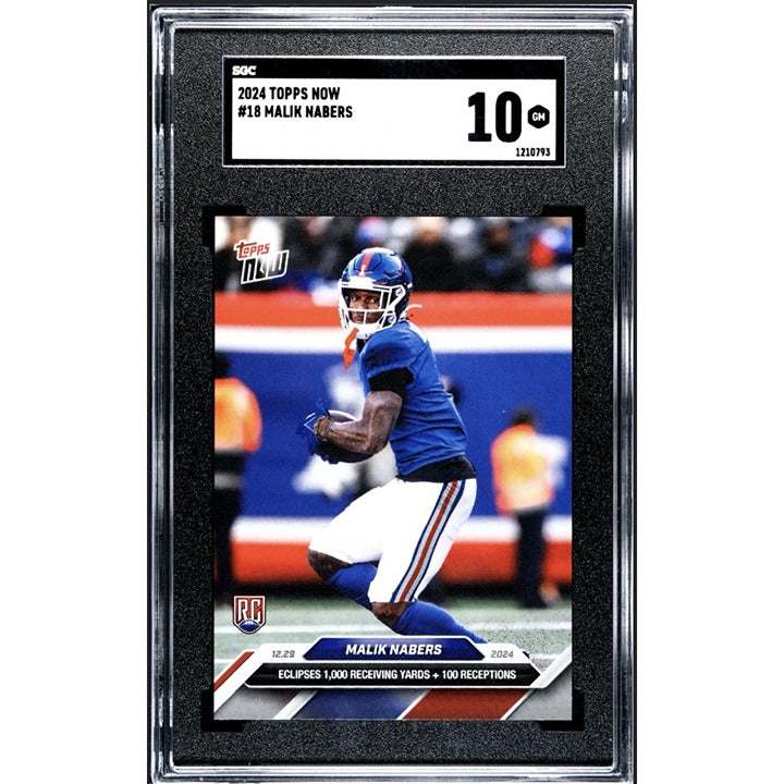 Malik Nabers RC 2024 Topps NOW Football card graded SGC 10 in New York Giants uniform