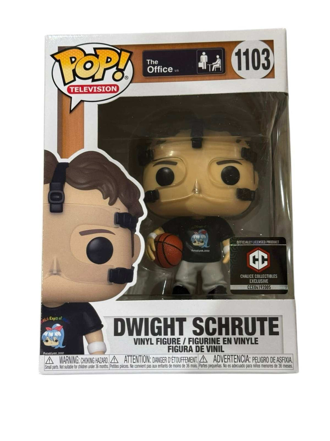 Funko Pop The Office Dwight Schrute vinyl figure holding basketball in exclusive casual outfit.