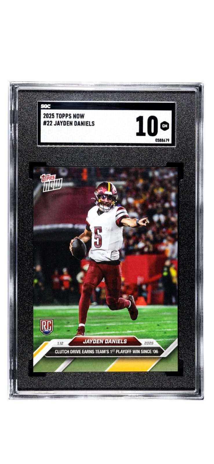 Jayden Daniels 2025 Topps NOW Rookie Card #22 SGC 10 gem mint NFL Commanders limited edition