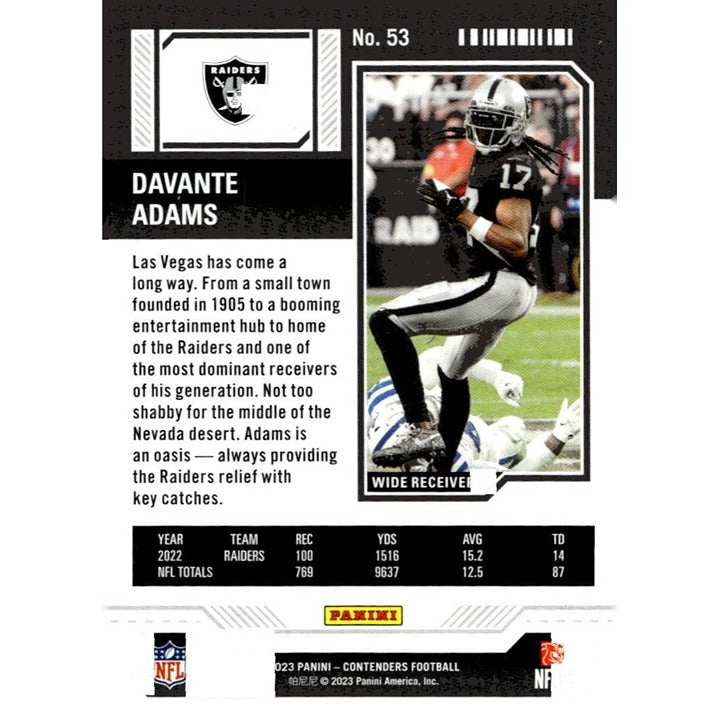 2023 Panini Contenders D'Vante Adams Las Vegas Raiders NFL football trading card