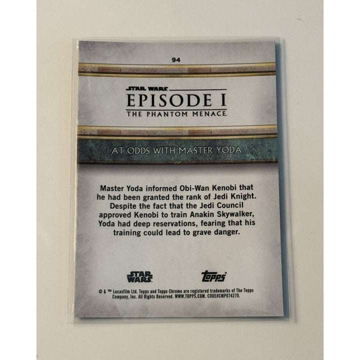 2024 Topps Chrome Sapphire Star Wars Episode I Phantom Menace At Odds With Yoda trading card