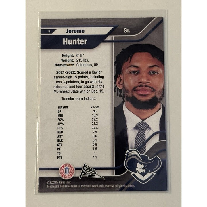Jerome Hunter 2022 Campus Collection Players Trunk Card Xavier Musketeers basketball rookie card