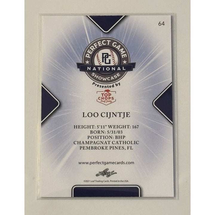 2021 Leaf Perfect Game Loo Cijntje Rookie MLB Mariners Card 64 back view