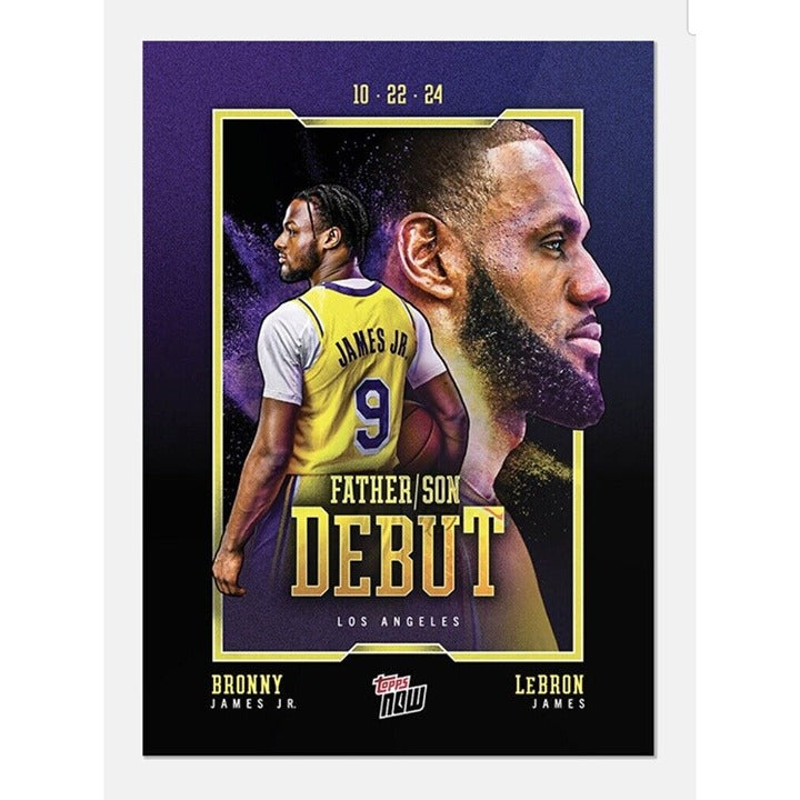 FATHER/SON DEBUT* 2024 Topps NOW Lebron James/Bronny James #1 LA Lakers - READY!
