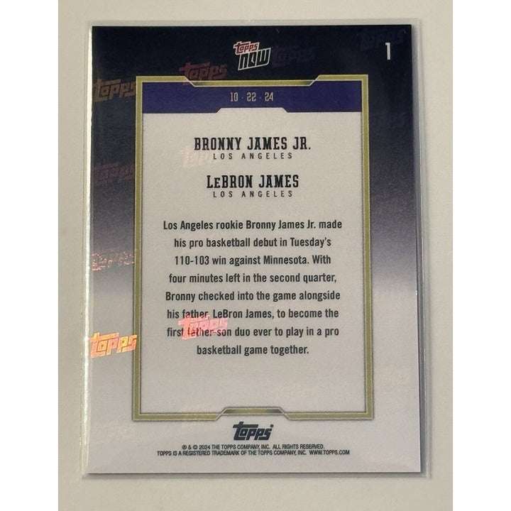 2024 Topps NOW Lebron James Bronny James Father Son Debut Lakers trading card