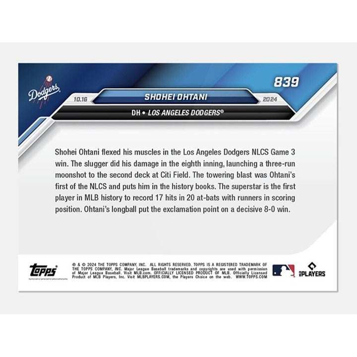 Shohei Ohtani MLB 2024 Topps Now Dodgers NLCS moonshot home run trading card