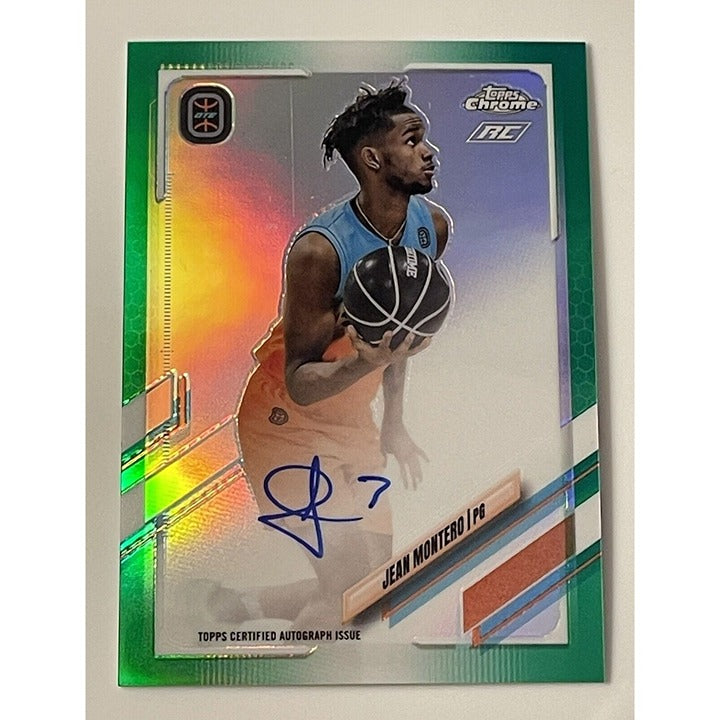 Jean Montero RC 2021-22 Topps Chrome OTE Autographed Aqua Green Refractor basketball card Knicks