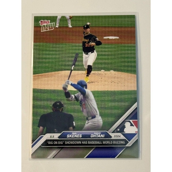 2024 Topps Now MLB baseball card featuring Paul Skenes and Shohei Ohtani from Pirates and Dodgers teams