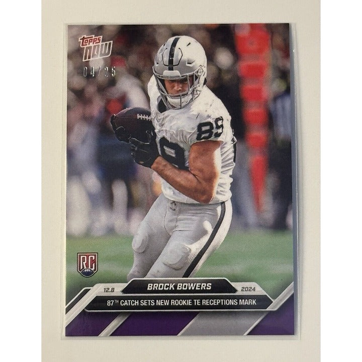4/25* NFL RECORD! Brock Bowers RC* 2024 Topps Now 87 LV Raiders TE Reception #15