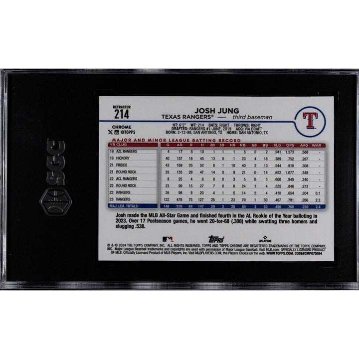 2024 Topps Chrome Josh Jung Rangers Prizm Refractor #214 graded SGC 10 baseball card