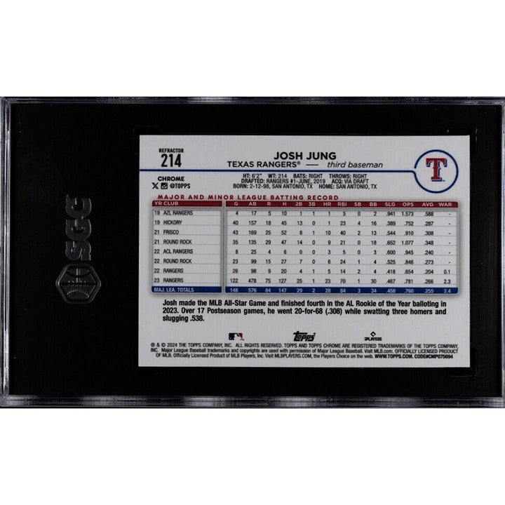 2024 Topps Chrome Josh Jung Rangers Prizm Refractor baseball card SGC 10