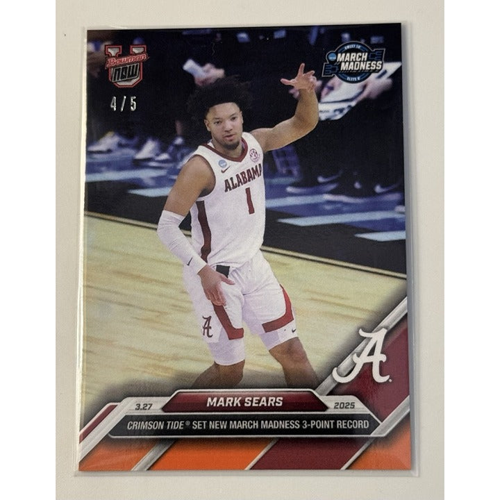 4/5 Mark Sears RC* Alabama 3 Pt Record 2024-25 Bowman U NOW Basketball Card #100