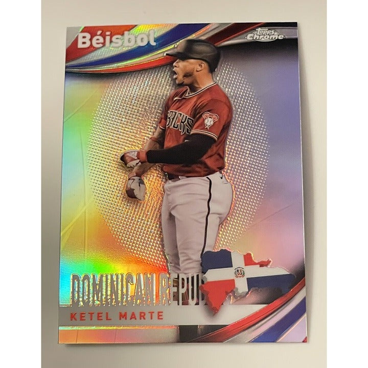 KETEL MARTE 2021 Topps Chrome Beisbol Refractor card featuring Dominican Republic and Arizona