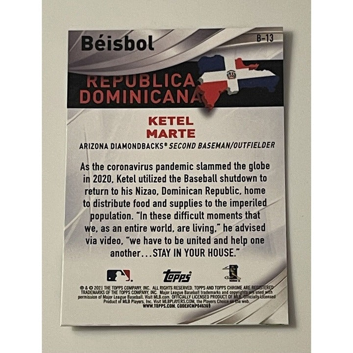 KETEL MARTE 2021 Topps Chrome Beisbol Refractor card Dominican Republic Arizona Diamondbacks