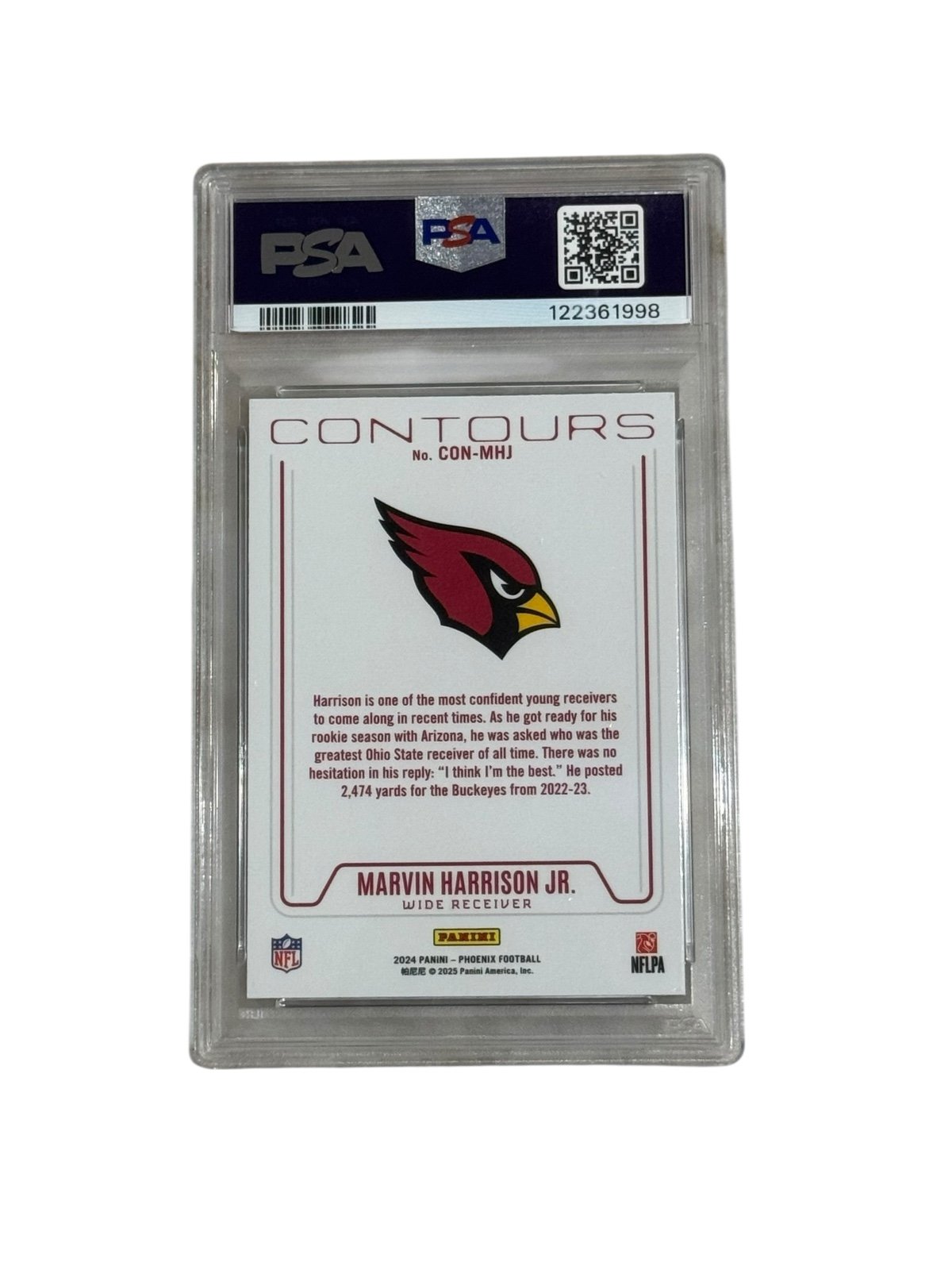 Marvin Harrison Jr 2024 Phoenix Contours rookie card PSA 9 Mint Arizona Cardinals wide receiver collectible
