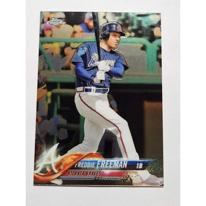 2018 Topps Chrome #23 Freddie Freeman Atlanta Braves baseball card in batting pose