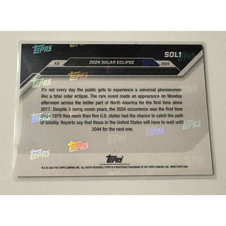 2024 Solar Eclipse limited edition Topps Now baseball card with eclipse image and event details