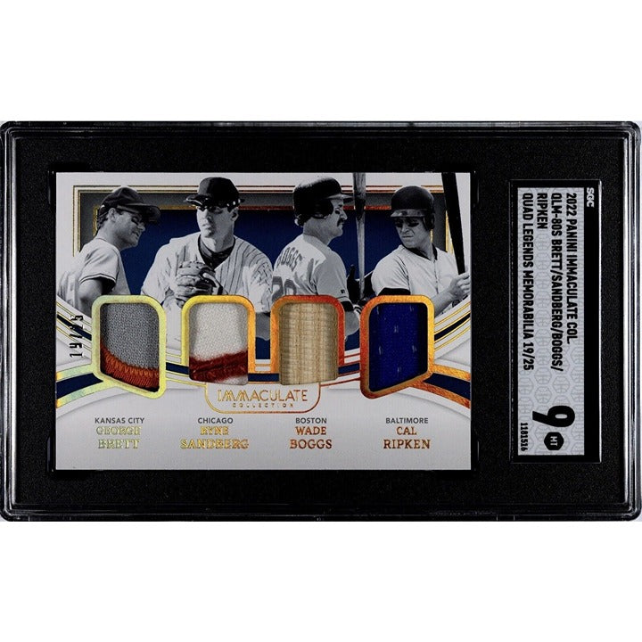 BRETT/SANDBERG/BOGGS/RIPKEN 2022 Immaculate Quad Legends Material - 13/25 SGC 9