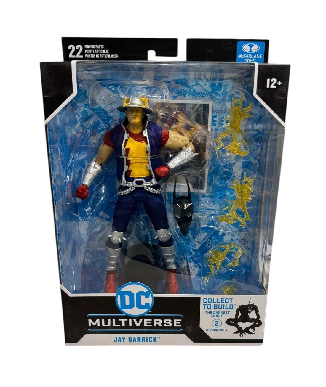 New-sealed McFarlane DC Multiverse Jay Garrick Speed Metal 7-inch figure with lightning effects and trading card in packaging