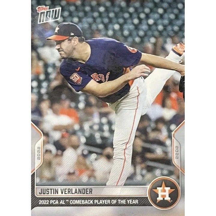 Justin Verlander 2022 Topps Now AL Comeback Player of the Year baseball card Houston Astros pitcher