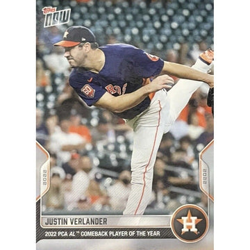 Justin Verlander 2022 Topps Now AL Comeback Player of the Year baseball card Houston Astros pitcher