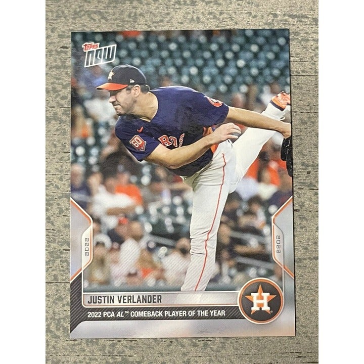 Justin Verlander 2022 Topps Now AL Comeback Player of the Year baseball card
