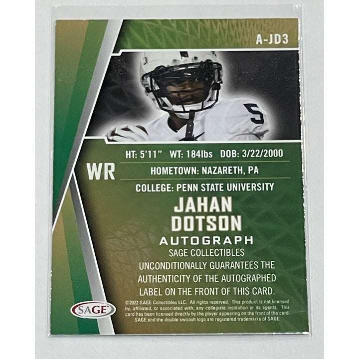 2022 Sage High Series autographed Jahan Dotson Penn State football rookie card