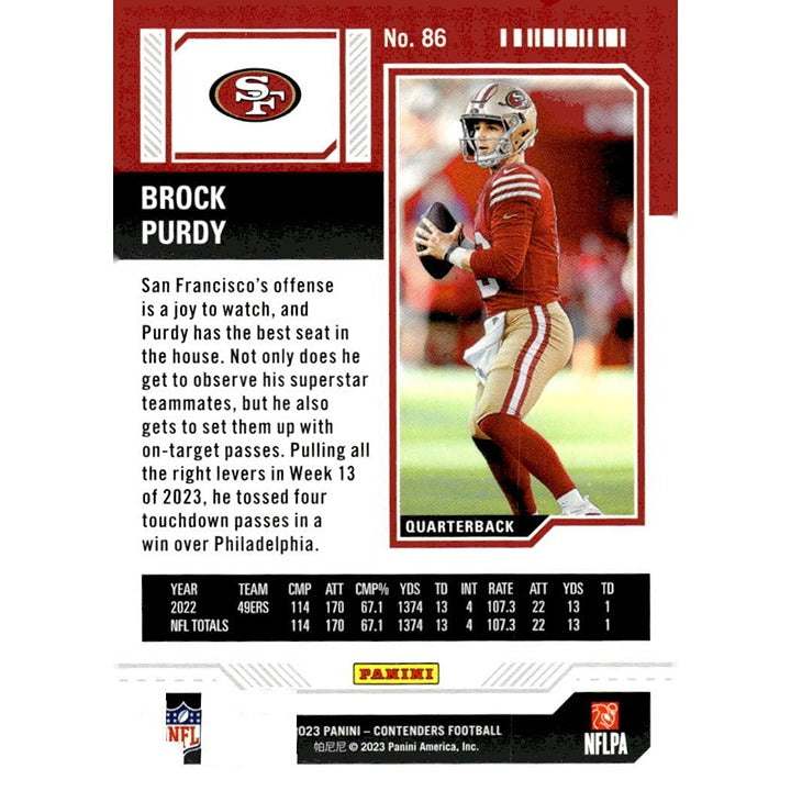 2023 Panini Contenders Brock Purdy San Francisco 49ers NFL game ticket card #86 bronze parallel