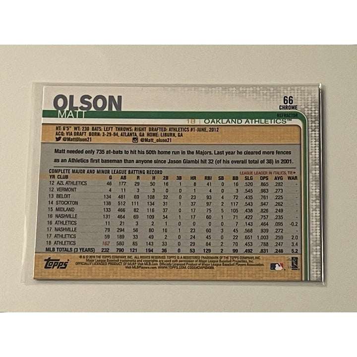 2019 Topps Chrome Matt Olson Silver Prizm Refractor MLB Oakland Athletics baseball card #66