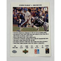 John Elway 1991 The Quarterbacks Challenge Broncos NFL vintage trading card back with stats and action photo