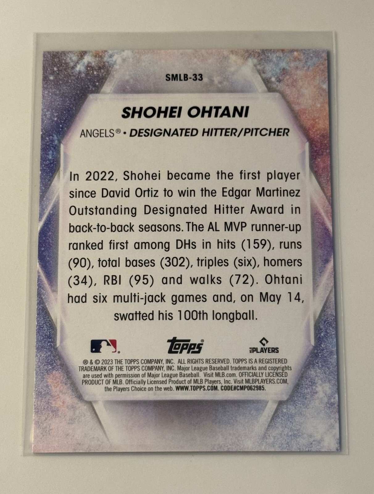 2023 Topps Stars of MLB Shohei Ohtani Los Angeles Angels Dodgers baseball card raw back