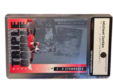 Michael Jordan Upper Deck Triple Double 3-D Standouts basketball card in MBA certified tamper-evident sleeve