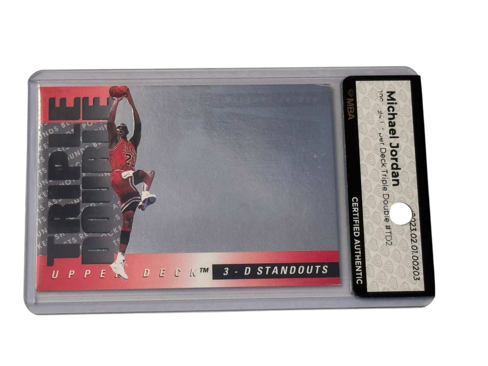 Michael Jordan Upper Deck Triple Double 3-D Standouts TD2 NBA authenticated basketball card in tamper-evident sleeve