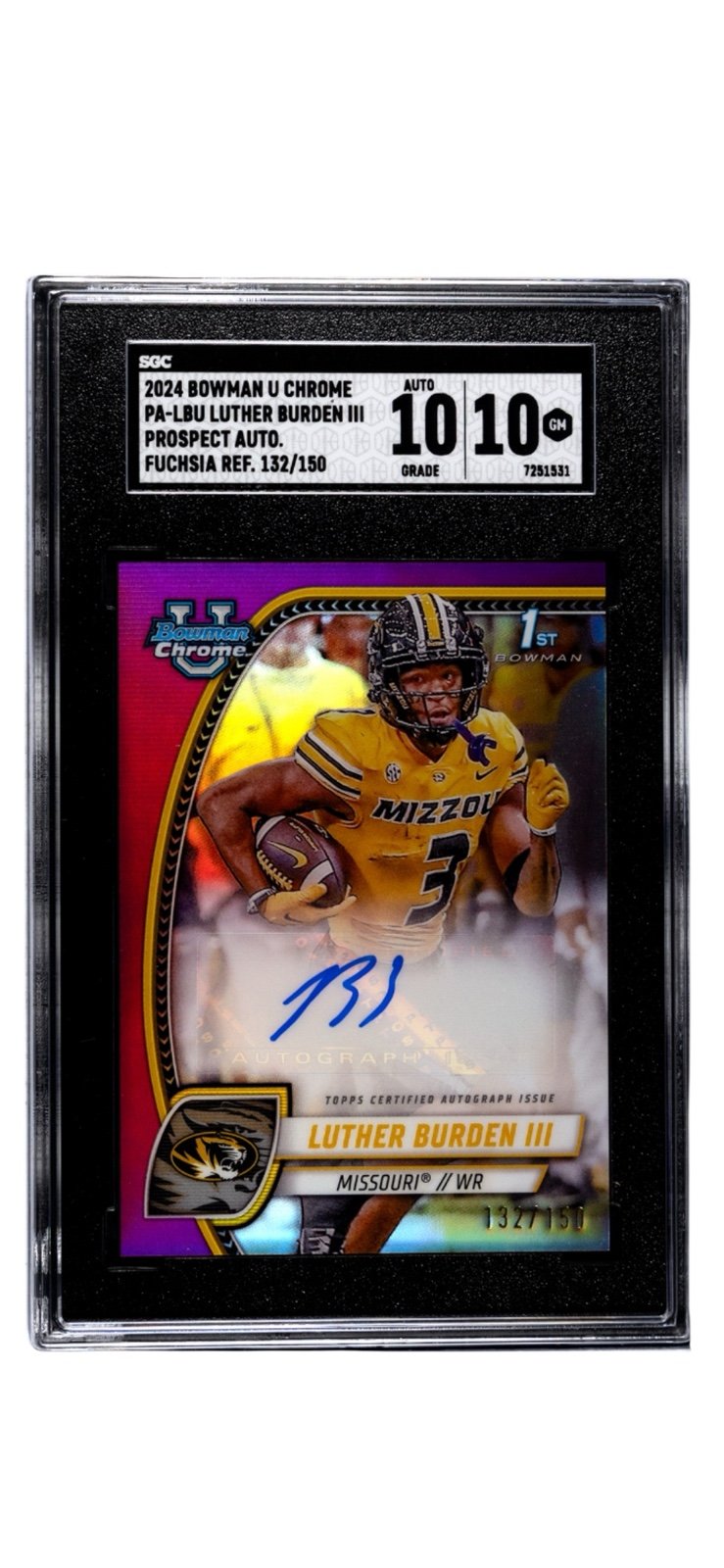 /150* 2024 BOWMAN U CHROME
LUTHER BURDEN III RC Auto PROSPECT PA-LBU REF. SGC 10