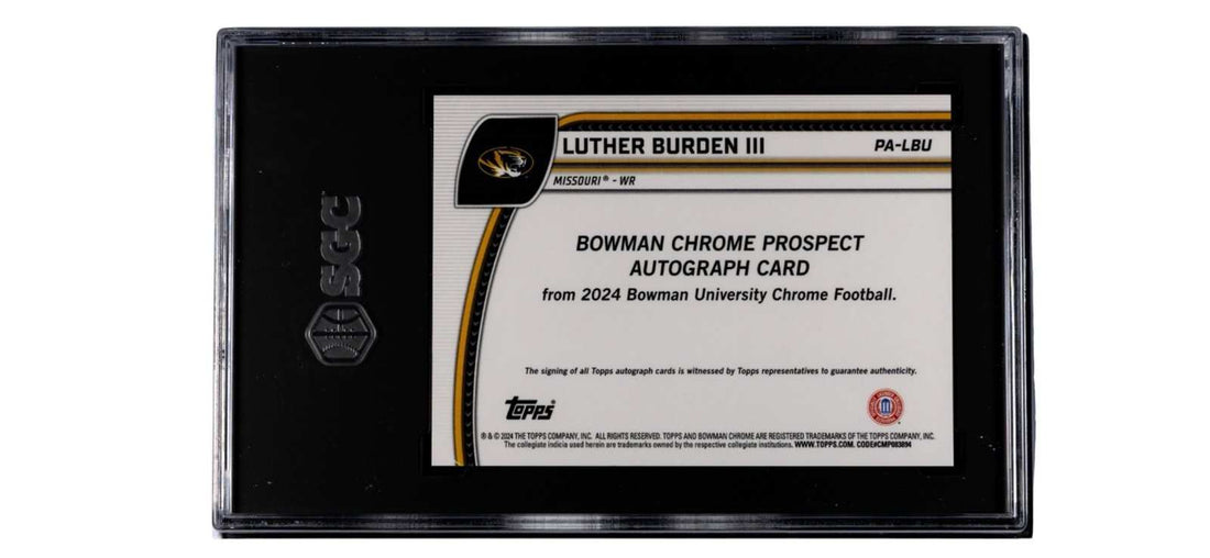 2024 Bowman U Chrome Luther Burden III RC Auto Fuchsia Refractor card graded SGC 10