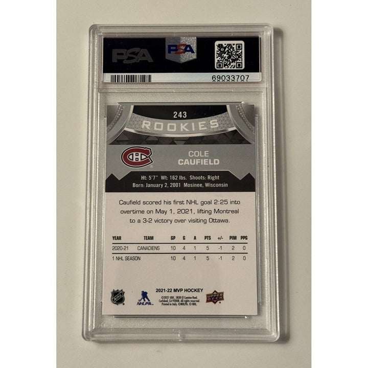 2021 Upper Deck MVP Cole Caufield Silver Script rookie hockey card PSA 9 in protective case