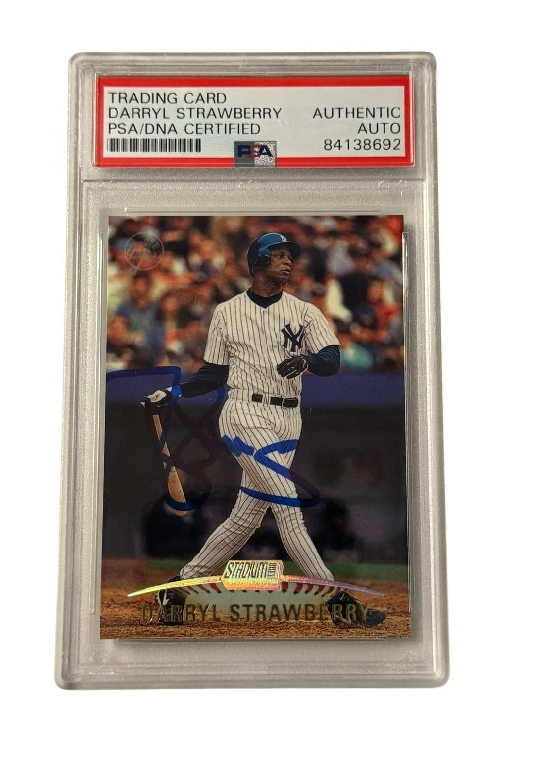 1993 Darryl Strawberry signed Yankees Stadium Club baseball card PSA DNA certified autograph collectible