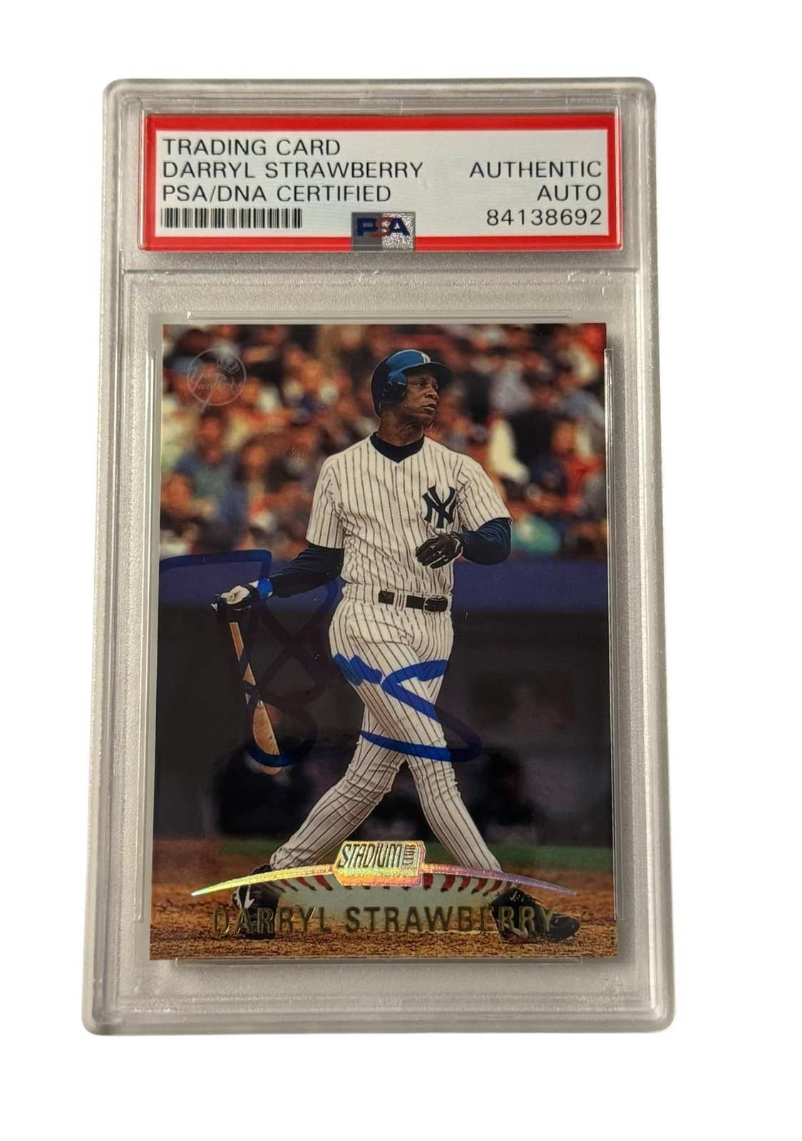 1993 Darryl Strawberry signed Yankees Stadium Club baseball card PSA DNA certified autograph collectible