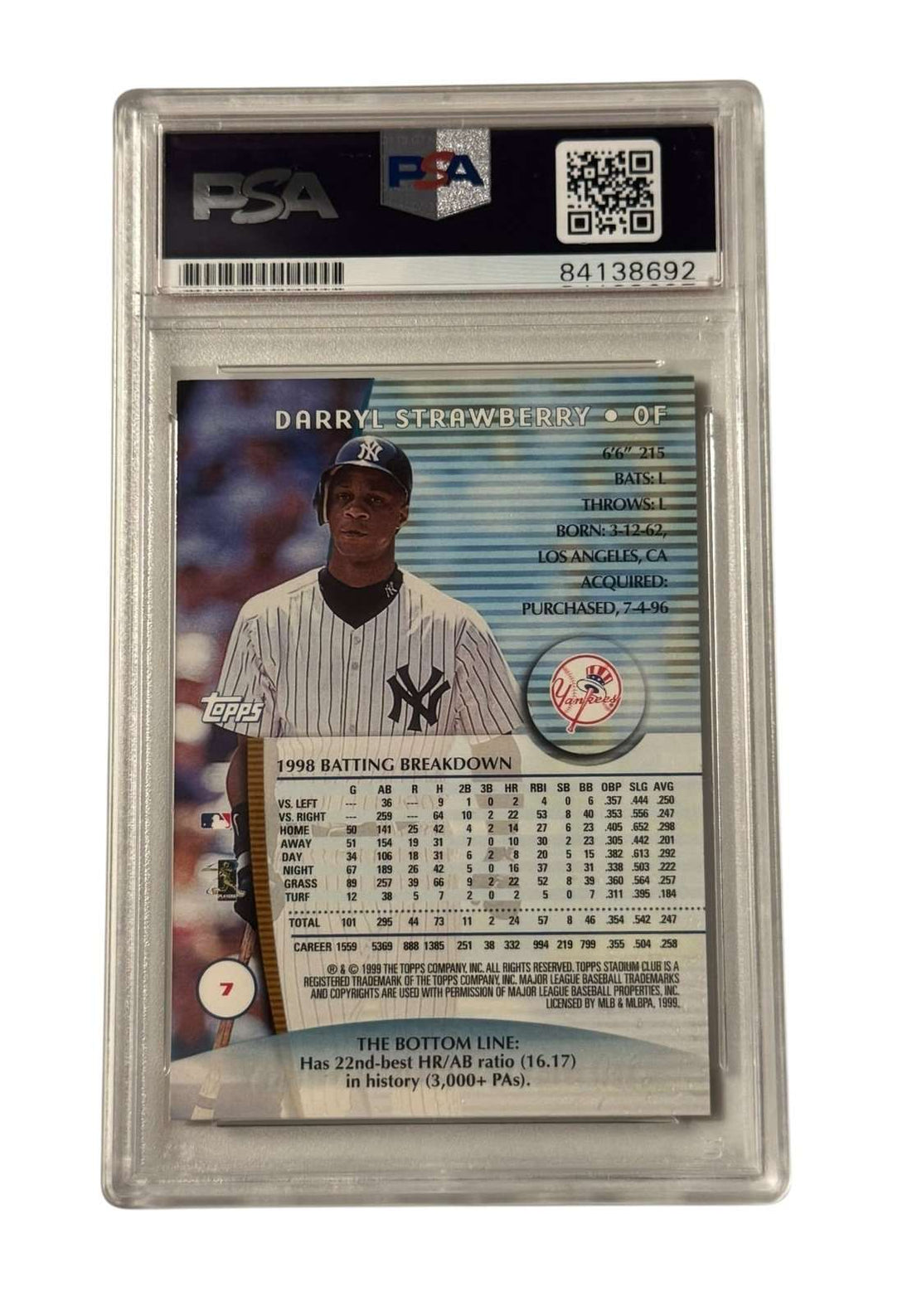 1993 Darryl Strawberry signed Yankees Stadium Club baseball card PSA DNA certified autograph collectible