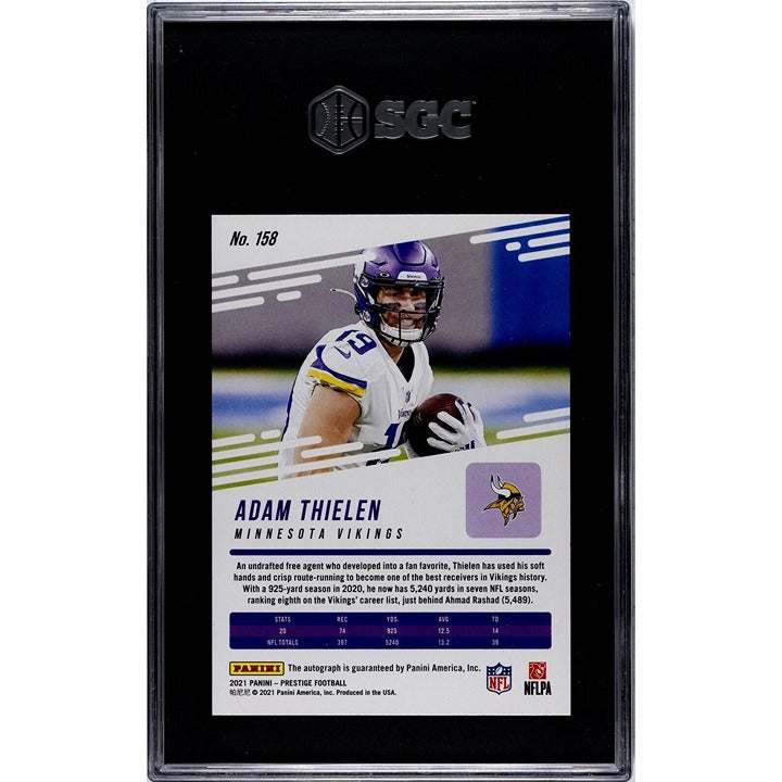 2021 Panini Prestige Adam Thielen autographed football card blue parallel 62/99 Minnesota Vikings
