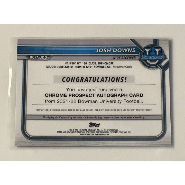 2021 1st Bowman Chrome Josh Downs rookie card with autograph and refractor parallel