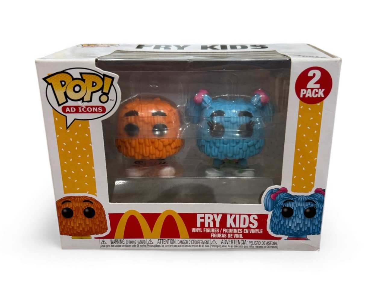 Funko Pop Fry Kids 2-Pack McDonald's Ad Icons vinyl figures in orange and cyan packaging