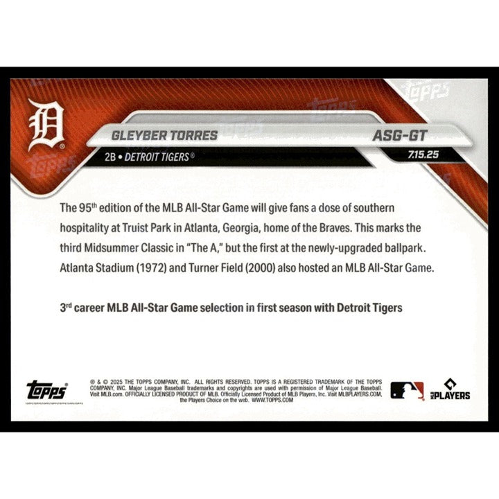 Gleyber Torres 2025 MLB All-Star Game baseball card Detroit Tigers Topps