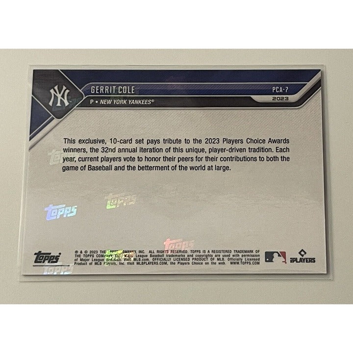 2023 Gerrit Cole Topps NOW PCA AL Player of the Year MLB Yankees card back view