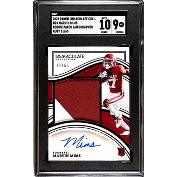 2023 Panini Immaculate Collegiate Marvin Mims Jr. RC Auto Ruby Patch 11/65 SGC 9