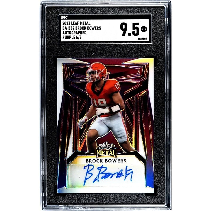 6/7 Brock Bowers RC Auto 2023 Leaf Metal Purple Card #BA-BB2 UGA Dogs - SGC 9.5*