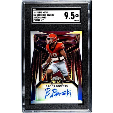 6/7 Brock Bowers RC Auto 2023 Leaf Metal Purple Card #BA-BB2 UGA Dogs - SGC 9.5*