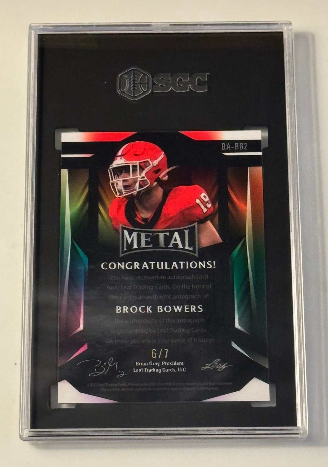 2023 Leaf Metal Brock Bowers RC autographed purple card graded SGC 9.5