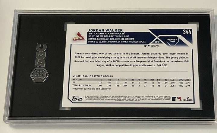 Jordan Walker RC 2023 Topps Series 2 Rookie Baseball Card #344 St. Louis Cardinals SGC 9 graded