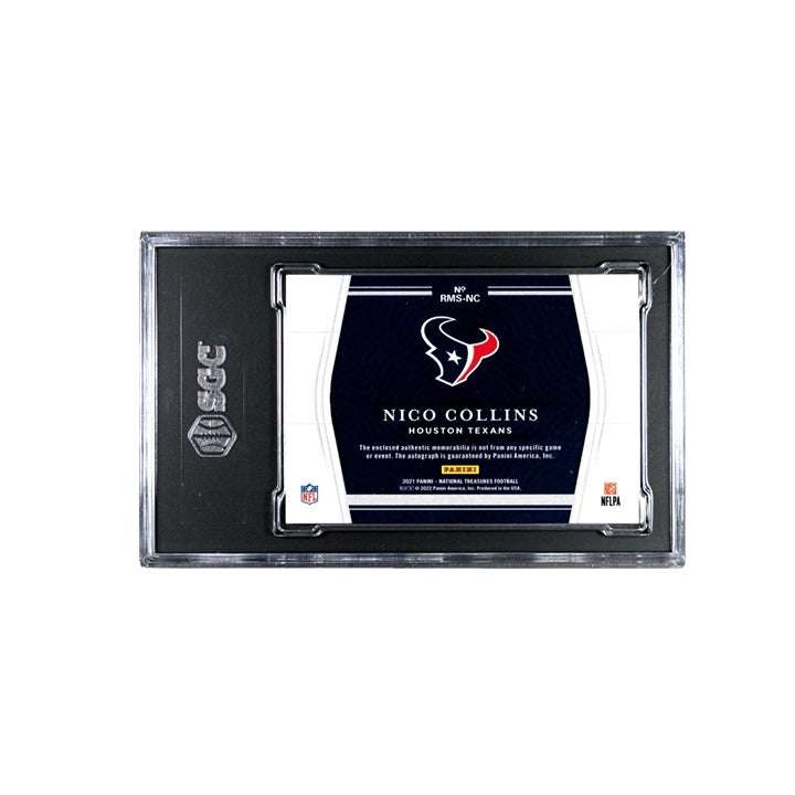 23/25 Nico Collins RC signed 2021 Panini National NFL Texans trading card with autograph and jersey patch